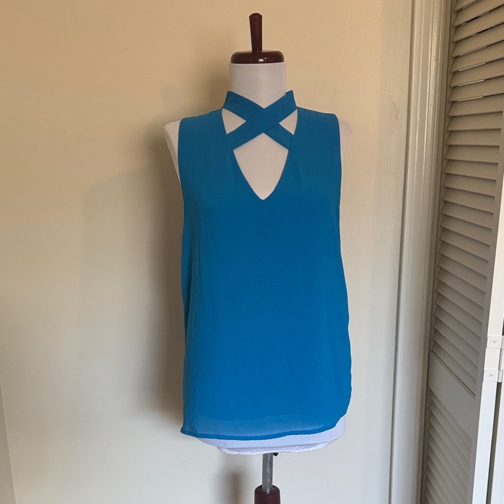 Shinestar Teal Cross-Neck Tank Top